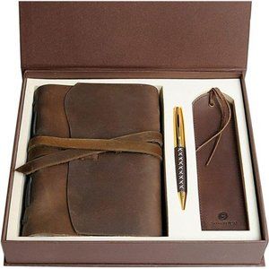Leather Bound Journal for Men and Women, Handmade Gift Set with Genuine Leather